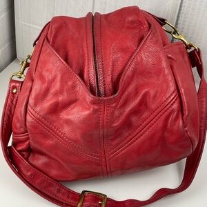 Vintage Victoria Italy Red Leather Slouchy Hobo Shoulder Bag